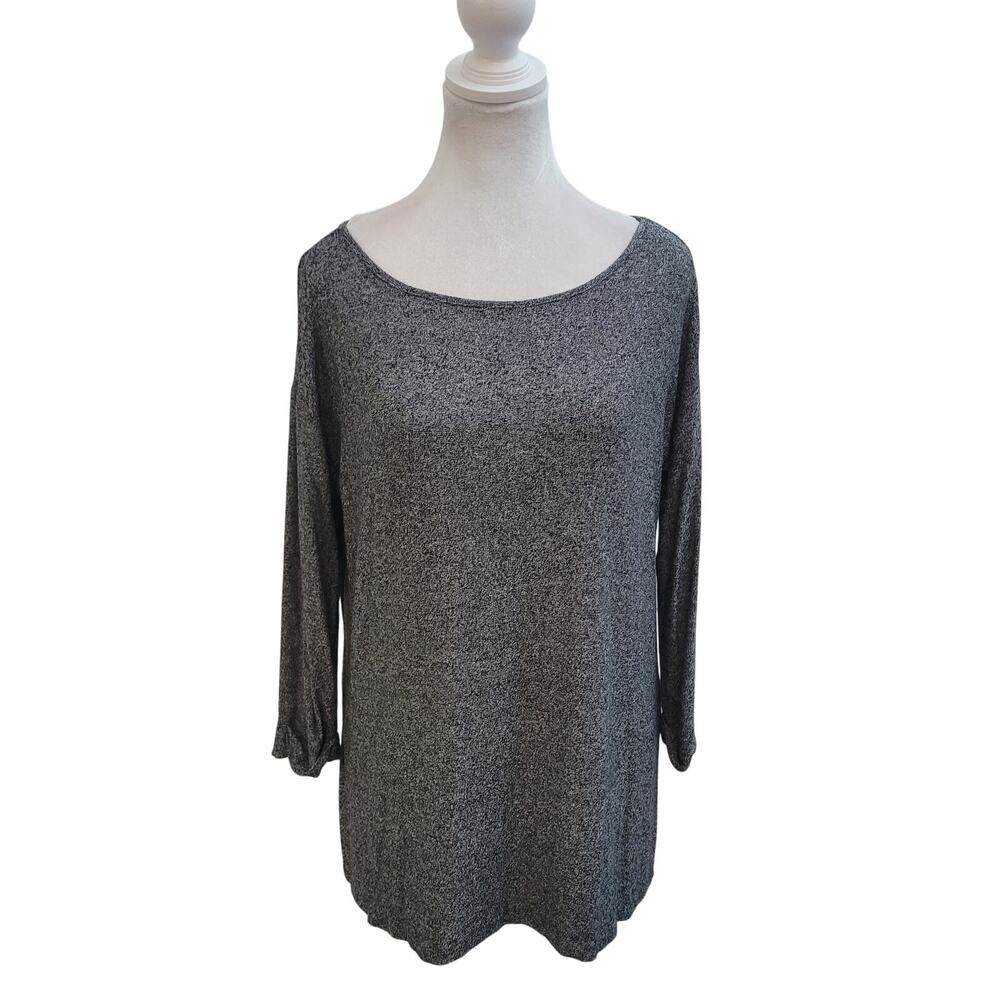 J.Jill Wearever Size S Gray Black Split Back 3/4 Sleeve Draped Blouse Work